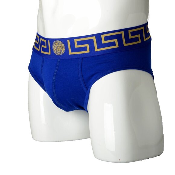 Versace Men's Blue /Gold Greeca Low Rise Slip Underwear Versace Sz 3 US XS IT 46 - Picture 2 of 7